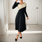 Women's Asymmetrical Midi Dress with One-Shoulder Knit Detail