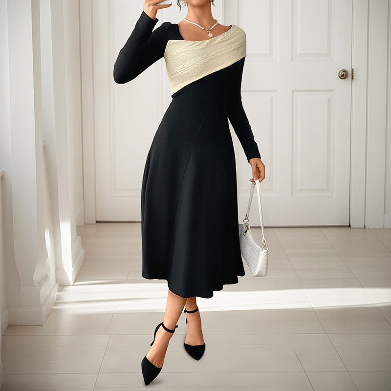 Women's Asymmetrical Midi Dress with One-Shoulder Knit Detail