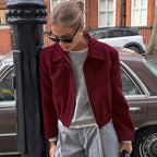 Women's Cropped Fleece Jacket with Stand-Up Collar and Zipper