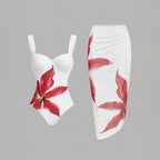 Women's Swimwear Set with Floral Top and Elegant Wrap Skirt
