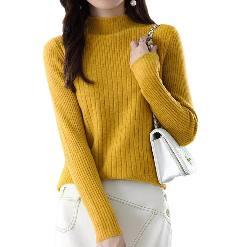 Elegant Women's Turtleneck Sweater with Fine Ribbed Texture