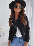 Women's Fitted Biker Jacket with Decorative Buttons