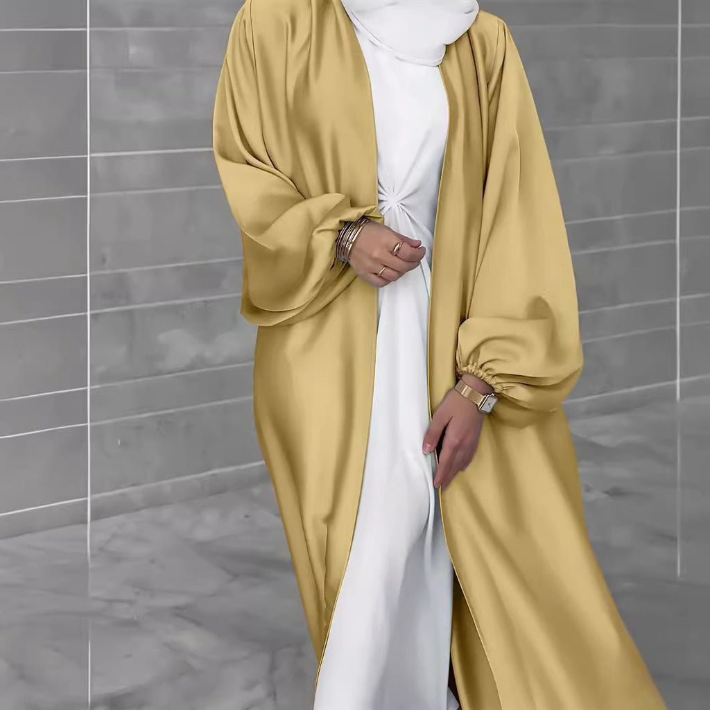 Elegant Long Cardigan in Flowing Fabric with Wide Cut