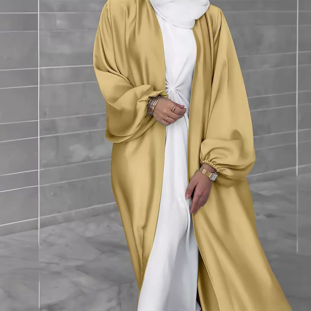 Elegant Long Cardigan in Flowing Fabric with Wide Cut