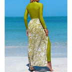 Women's Long-Sleeve Swimsuit with Elegant Wrap Skirt