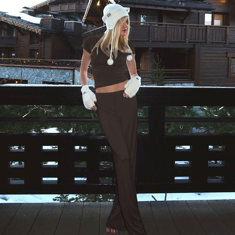 Women's Casual Lounge Set with Crop Top and Wide-Leg Pants