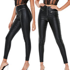 Women's Faux Leather Leggings with Zipper