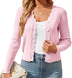 Women's Elegant Cardigan with Wavy Edges