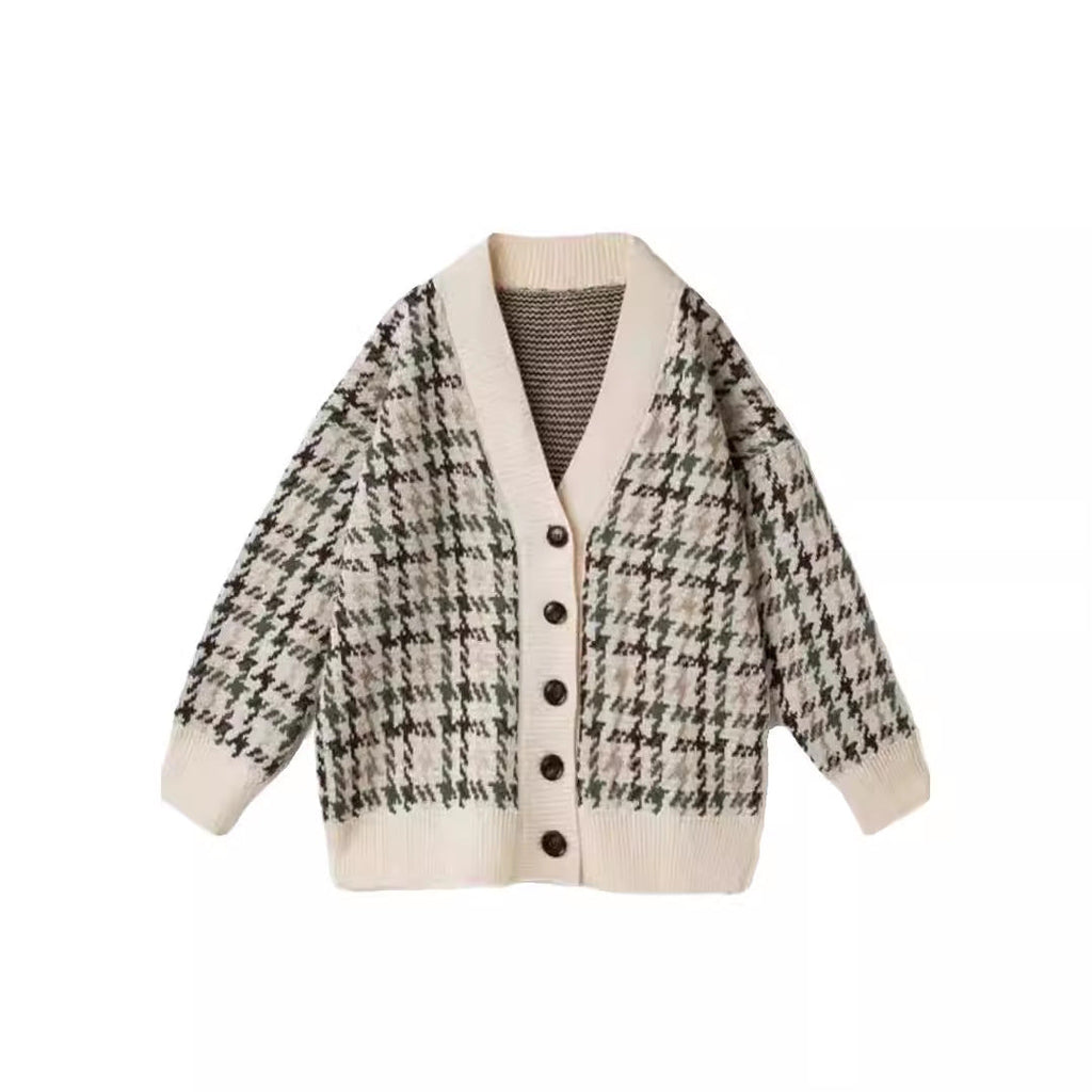 Women's Patterned Cardigan with Button Placket and V-Neck
