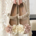 Women's Ballet Flats with Floral Decor and Elastic Strap