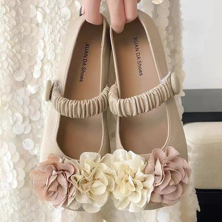 Women's Ballet Flats with Floral Decor and Elastic Strap
