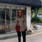Elegant Plaid Jacket with Structured Cut and Gold Buttons