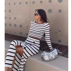 Striped Crop Top and Long Skirt Set