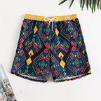 Women's Swim Trunks with Elastic Waist and Geometric Pattern
