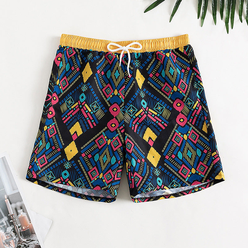 Women's Swim Trunks with Elastic Waist and Geometric Pattern