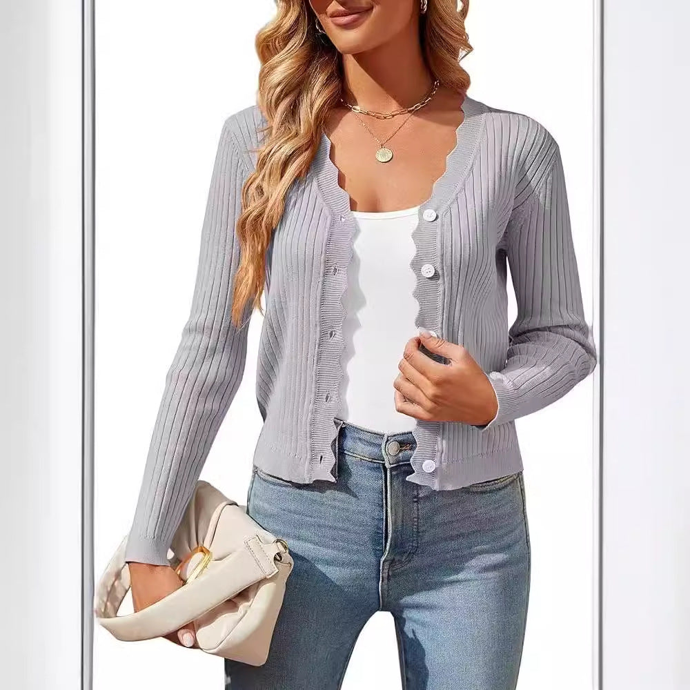 Women's Elegant Cardigan with Wavy Edges