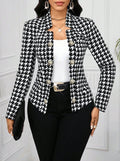 Women's Elegant Houndstooth Blazer with Shiny Buttons
