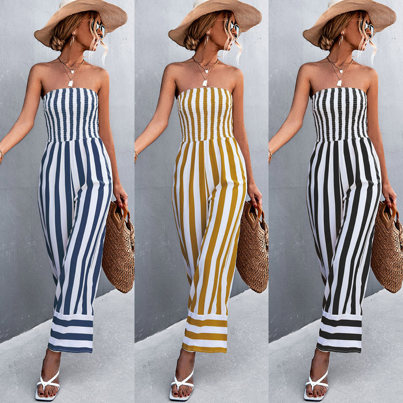 Women's Jumpsuit with Striped Top and Wide Leg