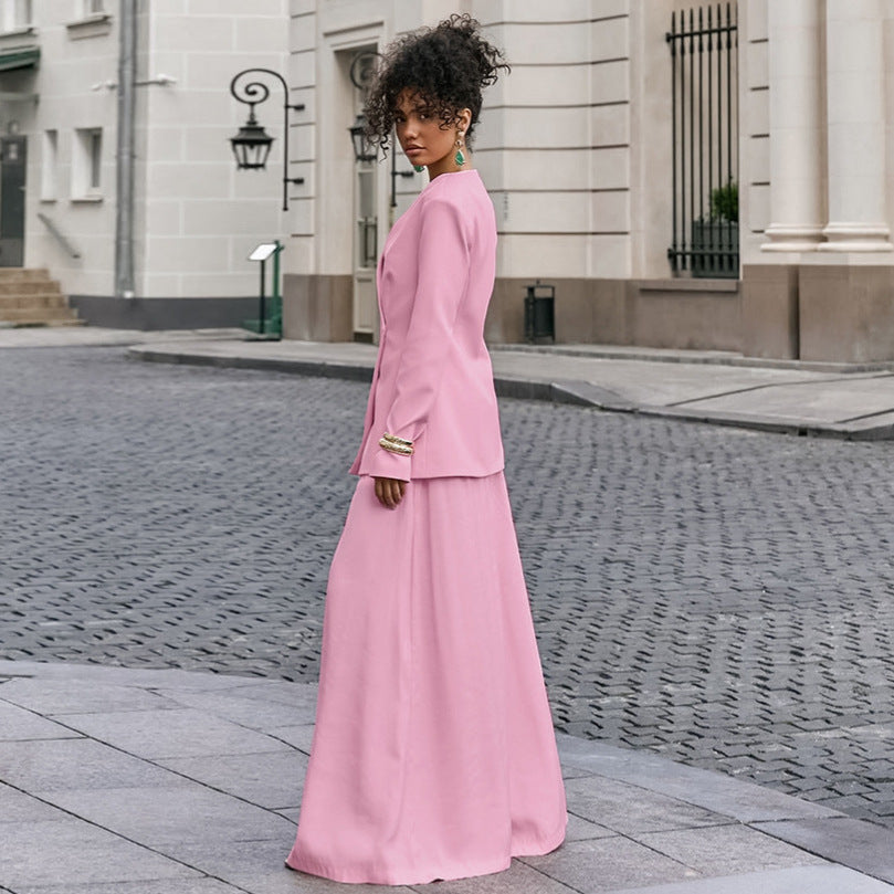 Elegant Blazer and Wide-Leg Trousers Ensemble