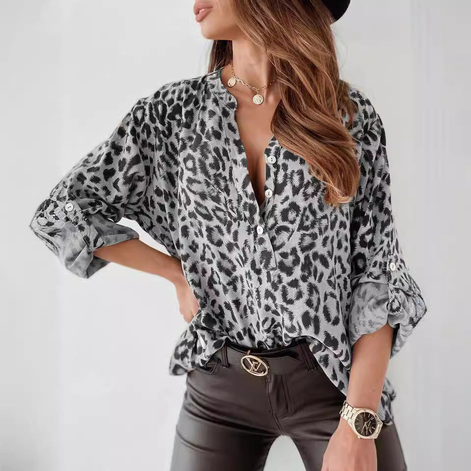Women's Animal Print Blouse with Gathered Details
