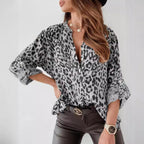 Women's Animal Print Blouse with Gathered Details