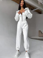 Women's Casual Utility Jumpsuit with High Collar and Zipper