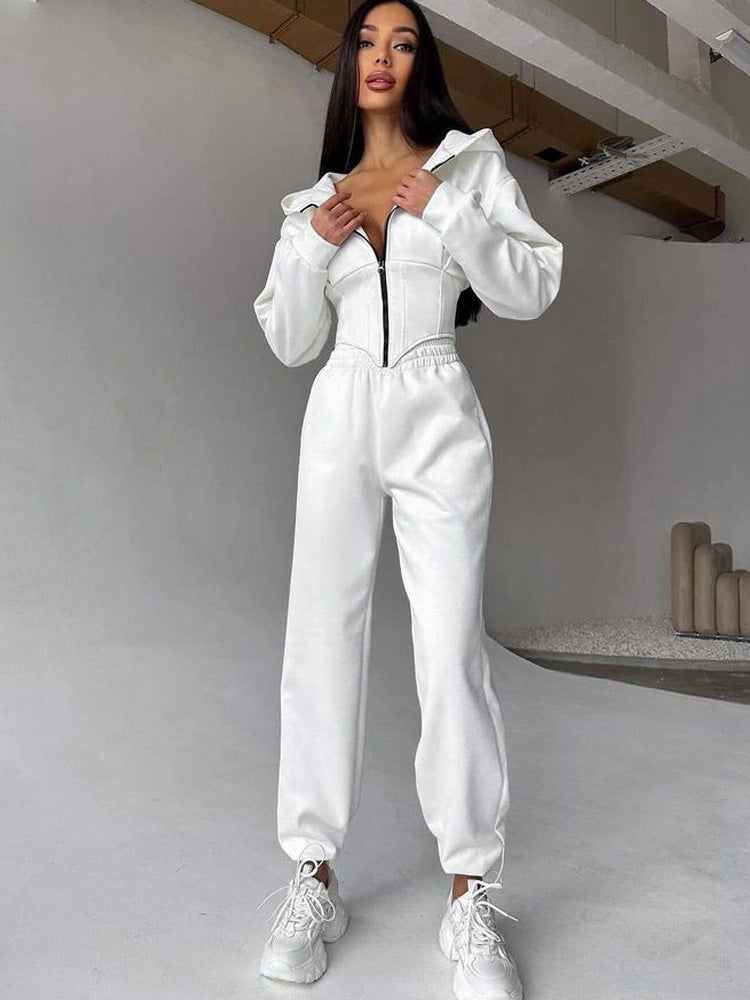 Women's Casual Utility Jumpsuit with High Collar and Zipper