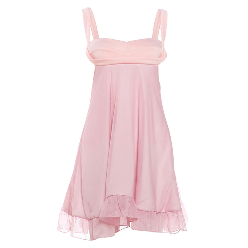Women's Chiffon Dress with Flowing Hem and Sweetheart Neckline