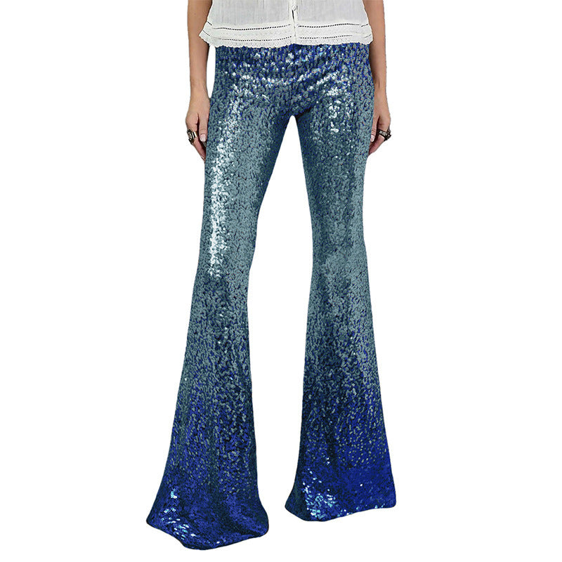 Women's Glittering Flare Pants with Sequin Pattern