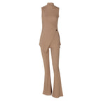 Women's Asymmetrical Jumpsuit Set with Stand-Up Collar