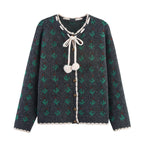 Elegant Knit Set with Floral Pattern and Decorative Trim