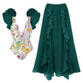 Women's Swimsuit Set with Voluminous Ruffle Details and Elegant Over-Skirt
