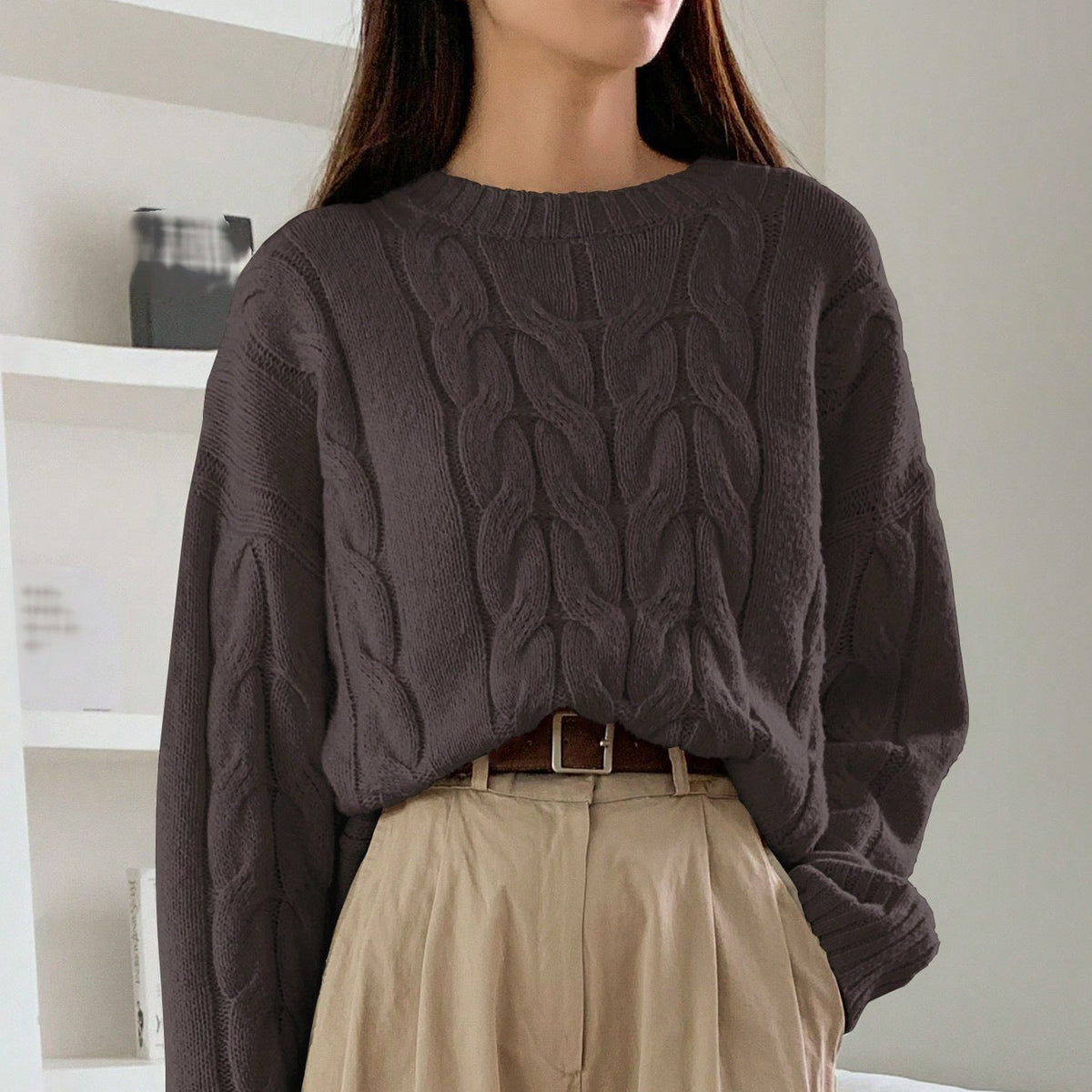 Patterned Knit Sweater with Voluminous Sleeves