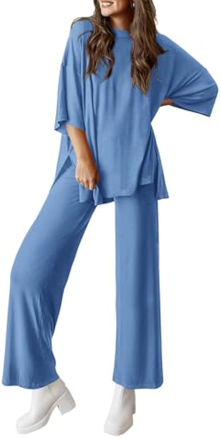 Women's Casual Lounge Set in Soft Jersey with Oversized Tunic and Wide Palazzo Pants