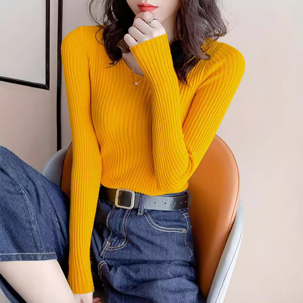 Women's Fine Knit V-Neck Ribbed Sweater