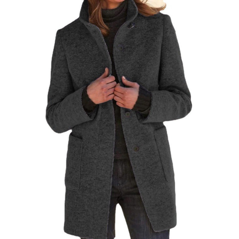 Women's Elegant Wool Jacket with Pockets and Button Closure