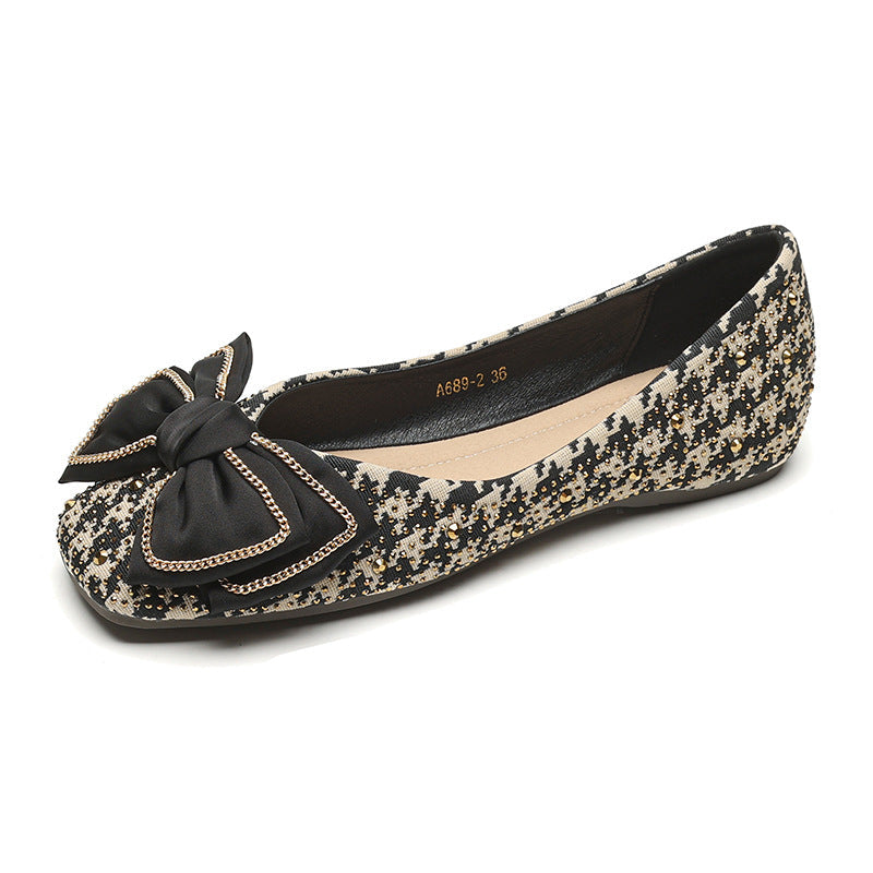 Women's Ballet Flats with Elegant Bow and Sparkling Rhinestones