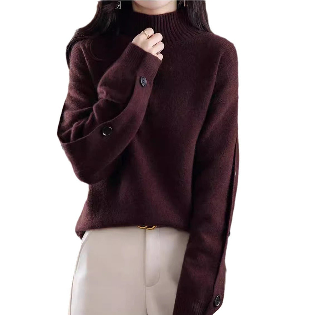 Women's Elegant Turtleneck Sweater with Button Details
