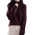 Women's Elegant Turtleneck Sweater with Button Details