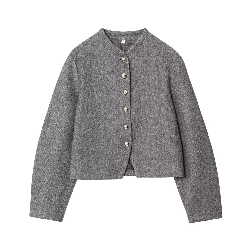Women's Elegant Cropped Jacket with Decorative Button Details