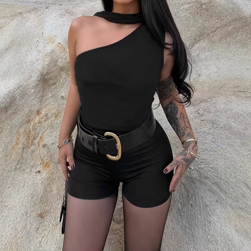 Women's Asymmetrical Top with Tie-Neck and Ruching