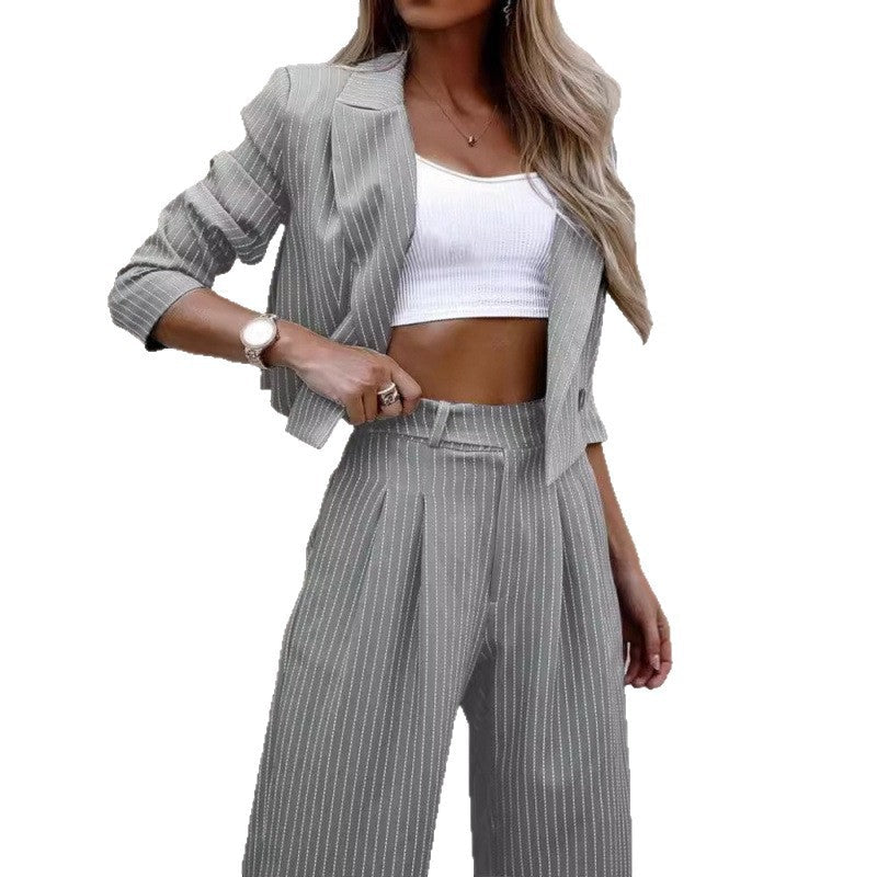 Women's Fashionable Plaid Blazer with Matching Soft Trousers