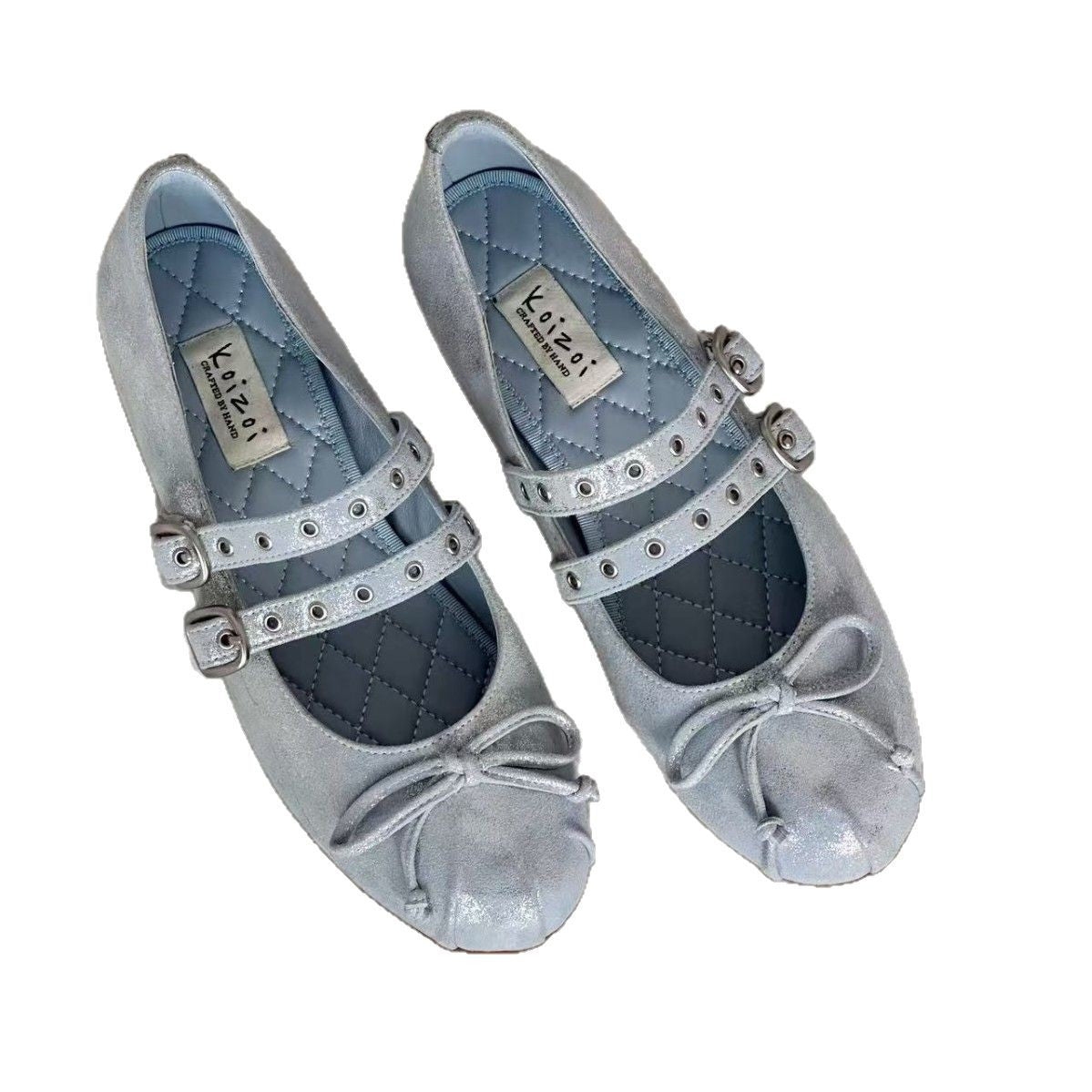 Women's Ballet Flats with Double Strap Design and Delicate Bow Detail