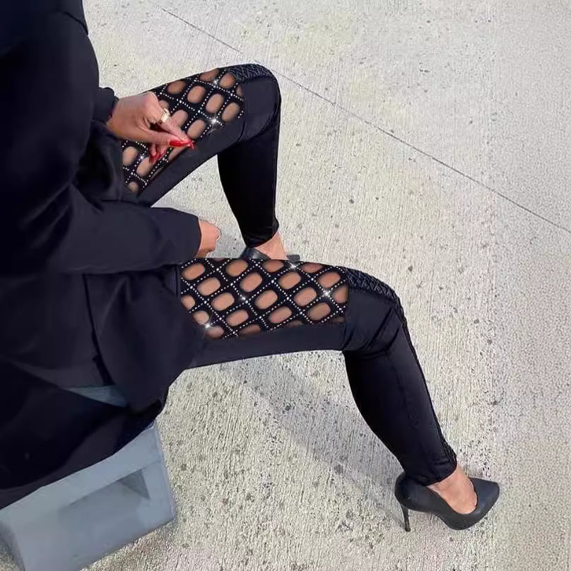 Women's Figure-Hugging Leggings with Mesh Details