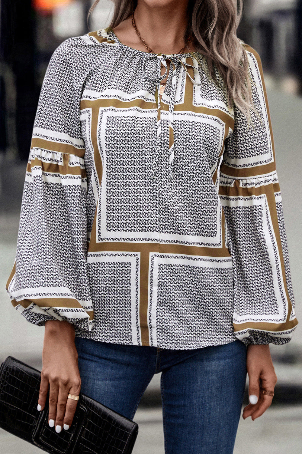 Women's Blouse with Elegant Ruffle Details and Modern Pattern