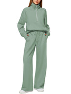 Women's Casual Sweatpants Suit with High Collar and Kangaroo Pocket