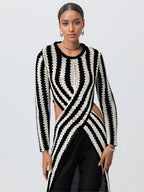 Women's Designer Knit Dress with Asymmetric Cut and Graphic Pattern