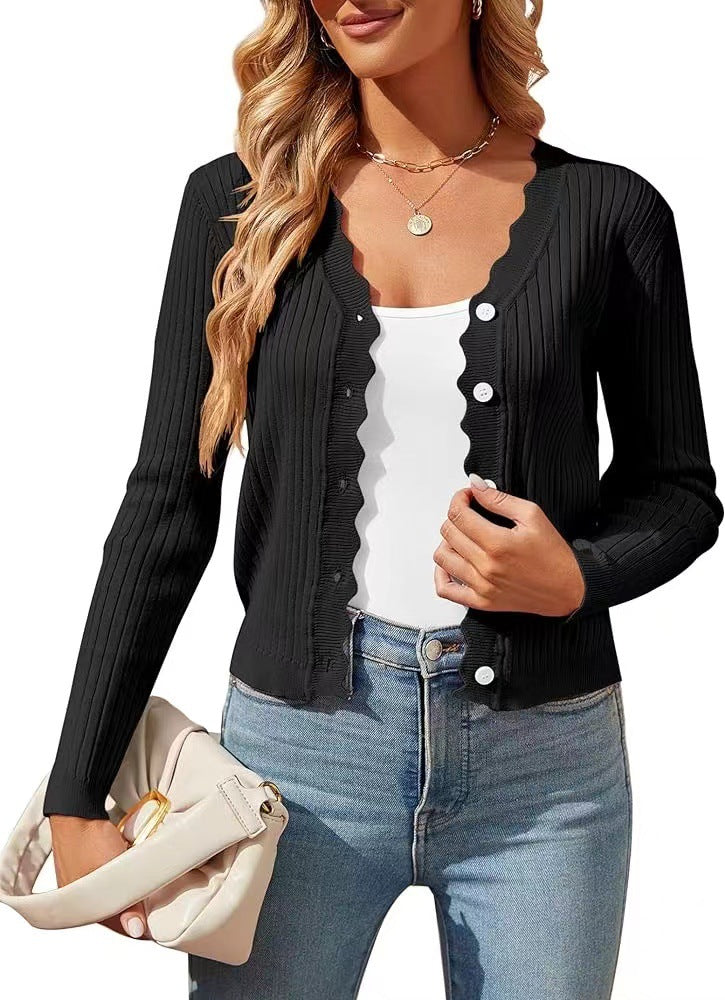 Women's Elegant Cardigan with Wavy Edges