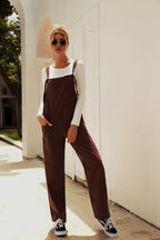 Women's Casual Jumpsuit with Pockets and Wide Straps