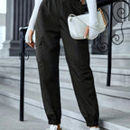 Women's Sporty Cargo Pants with Elastic Waistband and Pockets